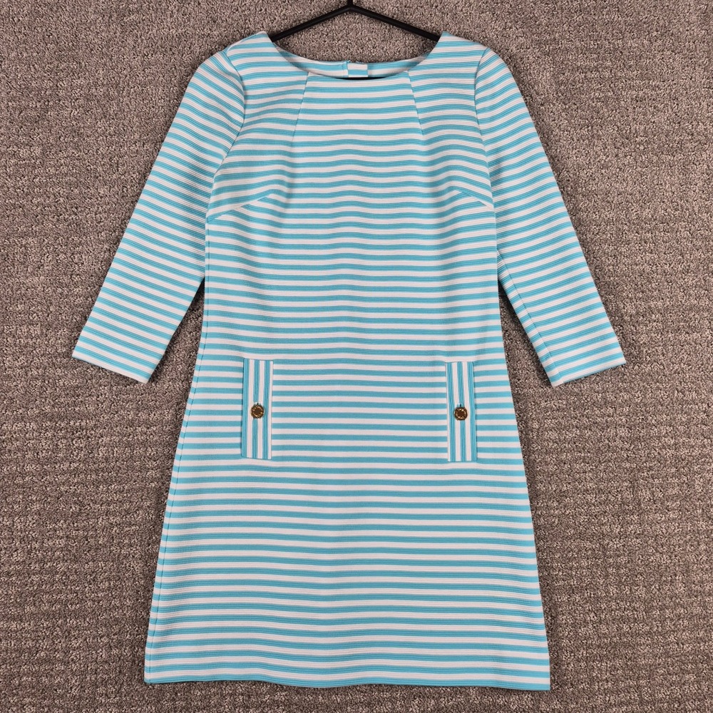 Lilly Pulitzer Dress Women S Charlene Shift Blue White Stripe Knit Coastal NWOT